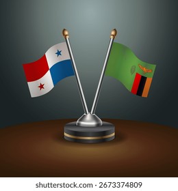 Panama and Zambia table flags relation  with gradient backgrund. Vector Illustration