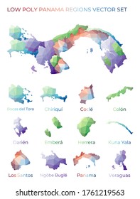 Panamanian low poly regions. Polygonal map of Panama with regions. Geometric maps for your design. Superb vector illustration.