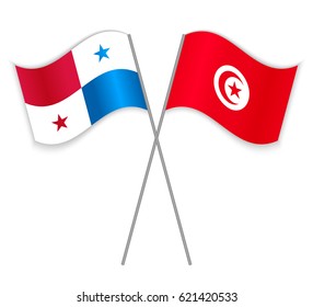 Panamanian and Tunisian crossed flags. Panama combined with Tunisia isolated on white. Language learning, international business or travel concept.