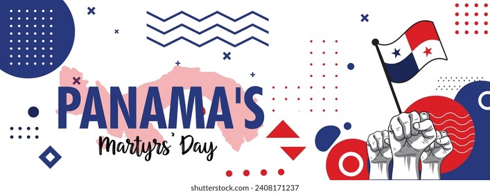 panama's martyrs' day or panama banner with retro abstract geometric shapes, panama flag and map. Red and blue colors scheme.panama Unity Day. Vector Illustration