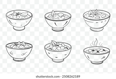 Vector Panang Curry Art con Ilustraciones detalladas de plato tradicional tailandés con ingredientes y guarniciones