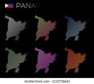 Panay dotted map set. Map of Panay in dotted style. Borders of the island filled with beautiful smooth gradient circles. Radiant vector illustration.