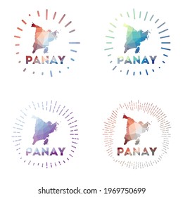 Panay low poly sunburst set. Logo of island in geometric polygonal style. Vector illustration.