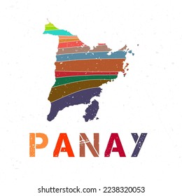 Panay map design. Shape of the island with beautiful geometric waves and grunge texture. Classy vector illustration.