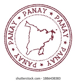 Panay round rubber stamp with island map. Vintage red passport stamp with circular text and stars, vector illustration.