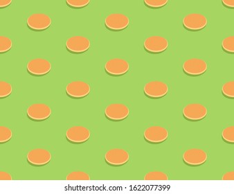 Pancake 3D isometric seamless pattern, Breakfast bakery concept poster and social banner post design illustration isolated on green background with copy space, vector eps 10