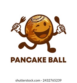 pancake ball cartoon mascot with spoon and fork , Design element for logo, poster, card, banner, emblem, t shirt. Vector illustration