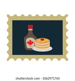 pancake and bottle syrup in postage stamp