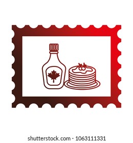 pancake and bottle syrup in postage stamp