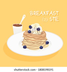 Pancake Breakfast Banana Blueberry Illustration