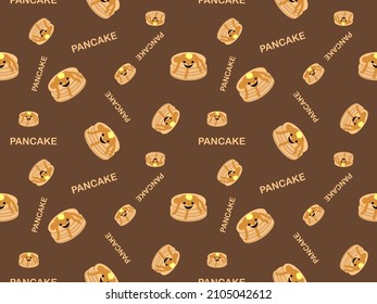 Pancake cartoon character seamless pattern on brown background