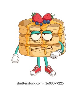 pancake cartoon character tired waiting someone with funny bad expression