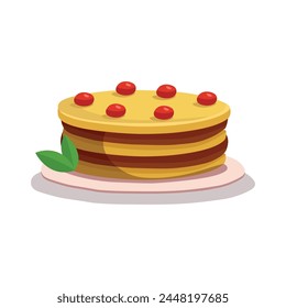 Pancake with chocolate cream on a white background. Happy birthday illustration in cartoon style