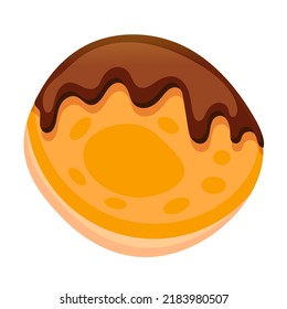 Pancake with chocolate sauce isolated on the white background. Cartoon vector illustration