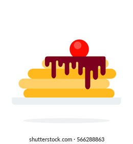 Pancake with chocolate vector flat material design object. Isolated illustration on white background.
