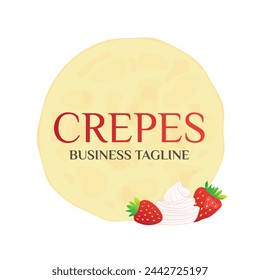 Pancake or Crepes Logo with Cream and Strawberry