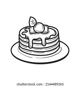 Pancake doodle illustration in hand-drawn style isolated on white background