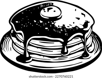 Pancake, food, isolated, vintage drawing, vector illustration, black color