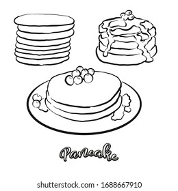 Pancake food sketch separated on white. Vector drawing of Pancake, usually known in Greece. Food illustration series.