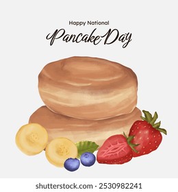 Panqueque con ilustración de acuarela de frutas. Día nacional del panqueque.