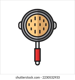 Pancake in the frying pan icon. Vector illustration
