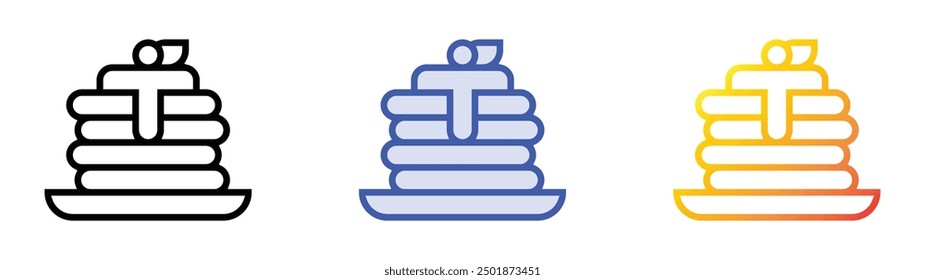 Pfannkuchen-Symbol. Lineares, blaues Füllungs- und Farbverlauf-Design einzeln auf weißem Hintergrund
