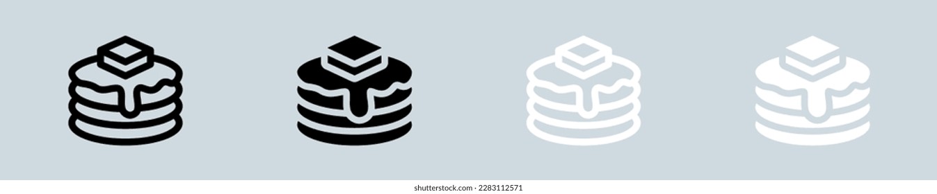 Pancake icon set in black and white. Butter syrup signs vector illustration.