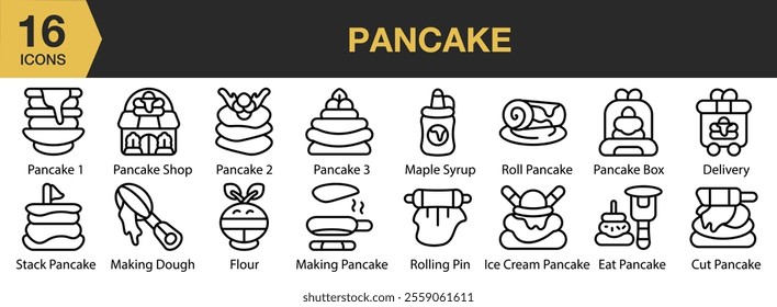 Pancake icon set. Includes food, dessert, pancake, sweet, honey, and More. Outline icons vector collection.