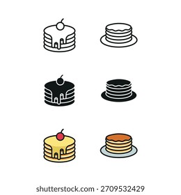 A pancake icon set in line glyph color style for breakfast dessert and sweet snack uses.
