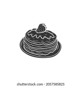 Pancake Icon Silhouette Illustration. Crepe Pastry Vector Graphic Pictogram Symbol Clip Art. Doodle Sketch Black Sign.