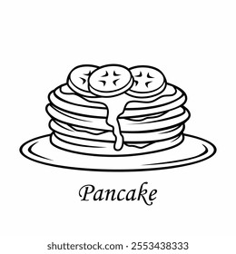 Pancake icon vector design with honey, syrup and fruit. Icon image for food apps and websites.