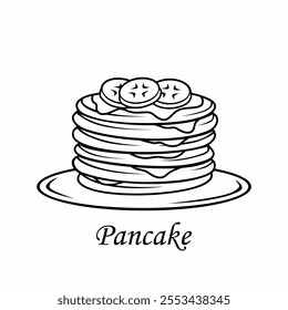 Pancake icon vector design with honey, syrup and fruit. Icon image for food apps and websites.