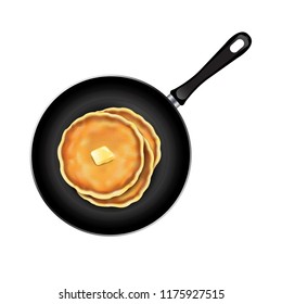 Pancake Isolated With Butter White Background With Gradient Mesh, Vector Illustration

