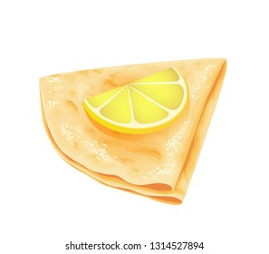 Pancake with lemon slice and sugar isolated on white. Vector illustration.