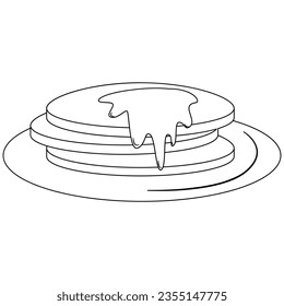 Pancake line art illustration. Cute flat vector illustration with dessert theme. Food.