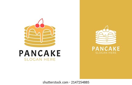 Pancake logo design. Cake symbol with cherry and honey melted in the up