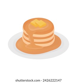 Panqueque con jarabe de arce ilustración vectorial de mantequilla sobre fondo blanco. Panqueque dulce y delicioso.