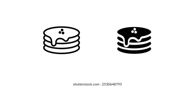 Panqueque con línea de miel de panqueques de jarabe de arce y conjunto de iconos planos, trazo editable aislado en blanco, ilustración de contorno de Vector lineal, estilo de diseño de logotipo de símbolo