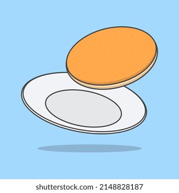 Pancake On A Plate Cartoon Vector Illustration. Pancake Flat Icon Outline