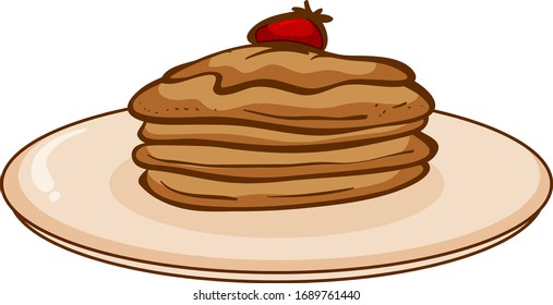 Pancake on the plate on white background illustration