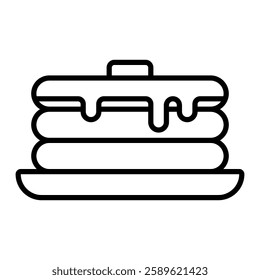 Pancake outline icon, a stack of pancakes with syrup. Perfect for projects related to restaurant, diners, breakfast recipes, cafes, or food-related apps.
