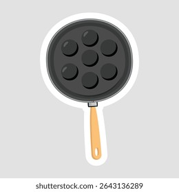 Adesivo de panqueca. Adesivo de vetor bonito de um aebleskiver ou mini panqueca panqueca, perfeito para assar, café da manhã e temas de cozinha
