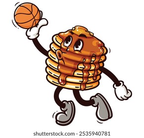 Panqueque jugando Slam dunk Baloncesto, dibujos animados Mascota Ilustración Carácter Vector Clip-Arte Dibujado a mano Diseño de logotipo