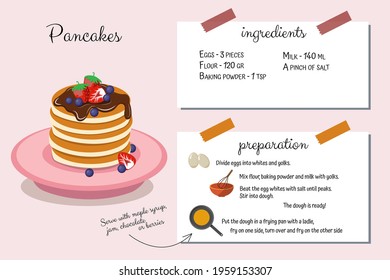 Pancake Recipe With Ingredients And Step By Step Instructions. Cookbook, Menu. Easy To Prepare. Cookery For Children, Home Cooking