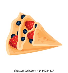 Pancake in the shape of a triangle with a filling of berries. Vector illustration on white background.