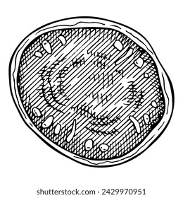 Pancake sketch. Flour baked goods. Breakfast food. Hand drawn vector illustration.