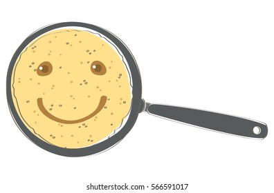 Pancake with a smile in the pan 