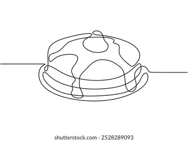 Pila de panqueque continuo dibujo de línea. concepto de comida y bebida. Ilustración vectorial minimalista aislada sobre fondo blanco.