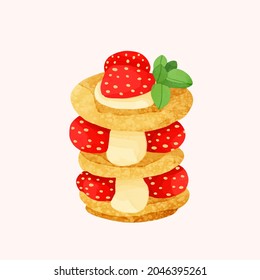 Pancake with strawberries. Vector illustration 