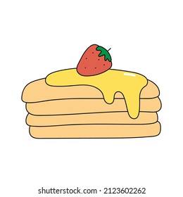 Pfannkuchen und Erdbeere. Frühstück. Vektorgrafik